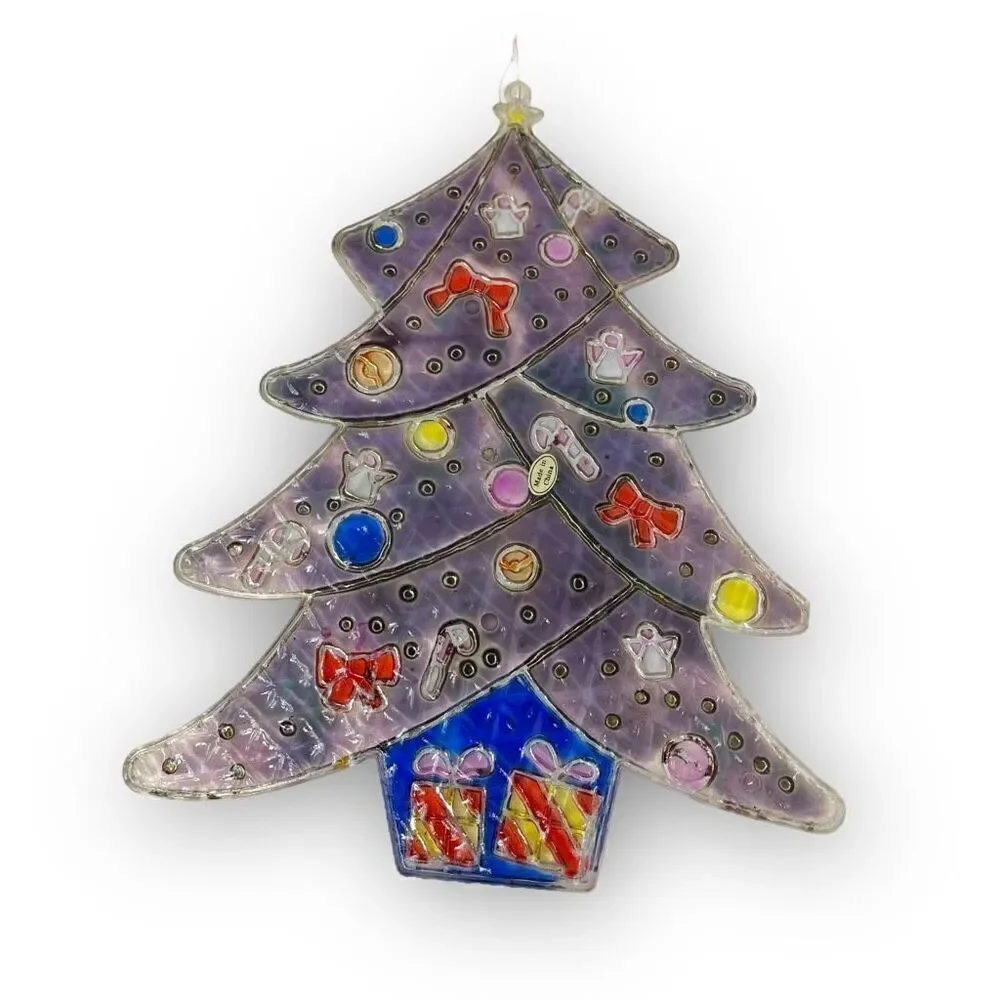 Vintage Christmas Tree Lot of 2 Stained Plastic Sun Catcher Decoration Faded